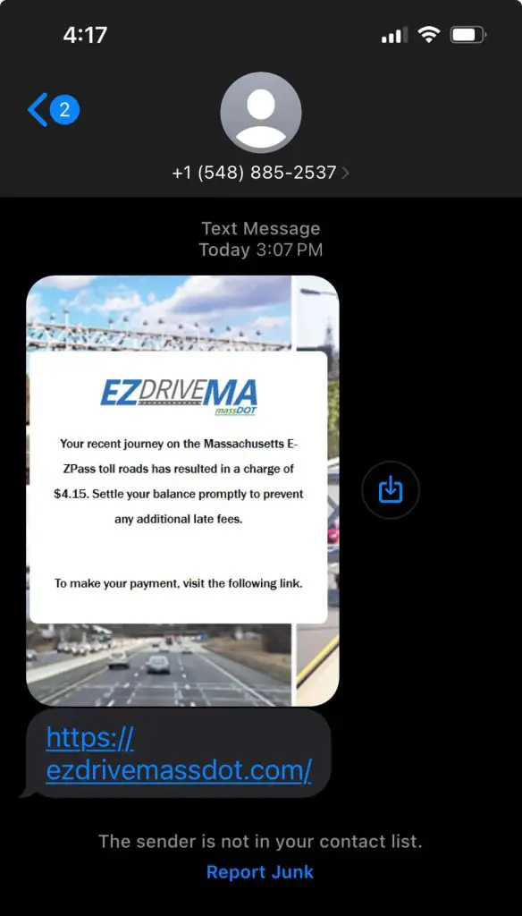 EZDriveMa Scam Text